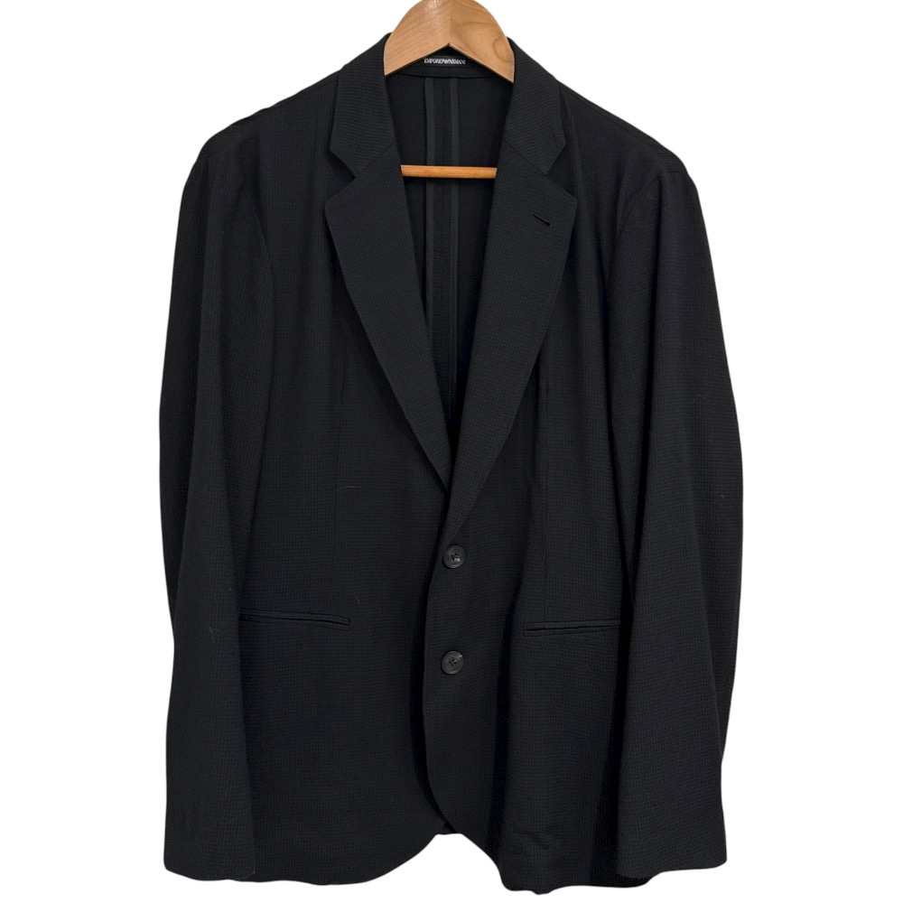 【中古】美品 24SS EMPORIO ARMANI エンポリオアルマーニ シアサッカー テーラードジャケット サイズ48 ブラック メンズ Luxs ブランド古着のリュクス