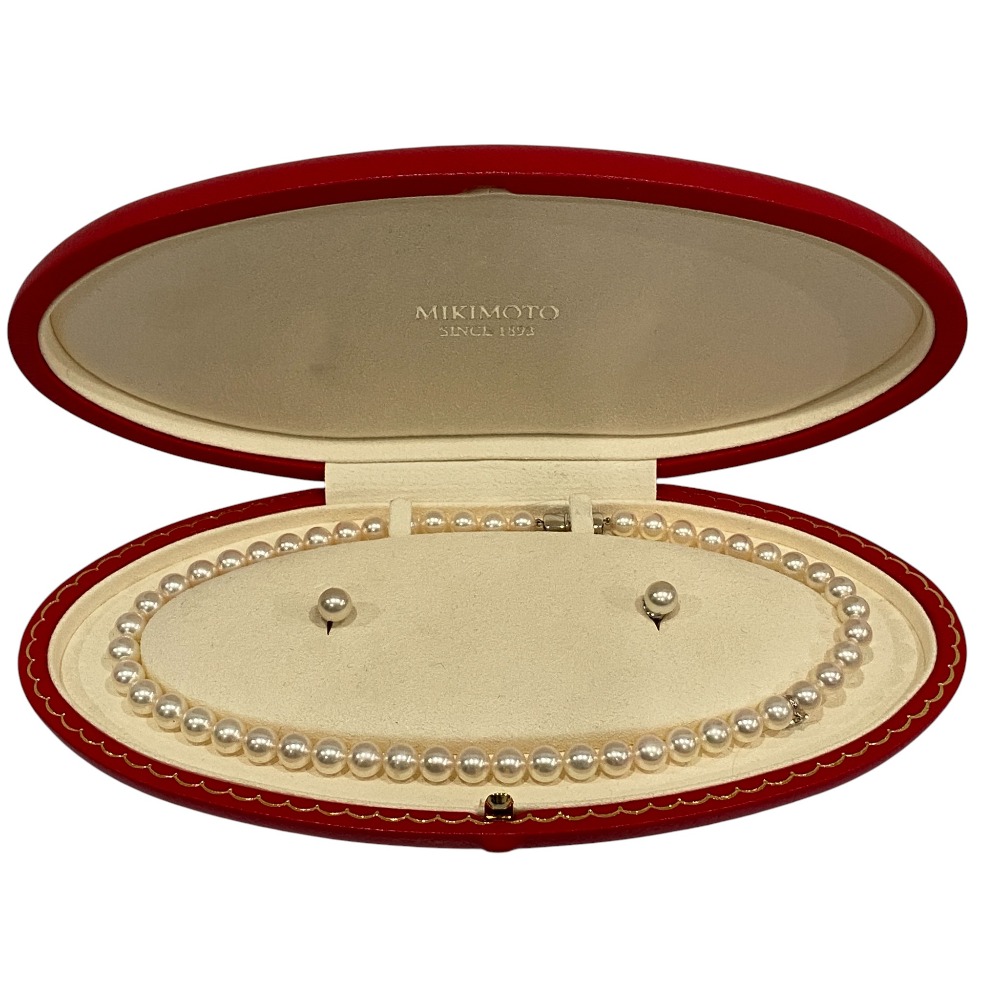 【中古】美品 MIKIMOTO ミキモト アコヤパール 約7.5mm K18WG金具 ネックレス ピアス セット ホワイト レディース Luxs ブランド古着のリュクス｜Luxs（ブランド古着のリュクス）