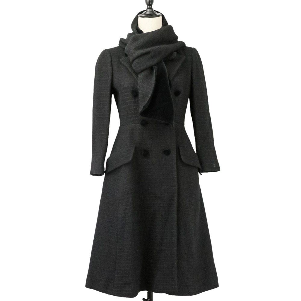 【中古】美品 06A CHANEL シャネル マフラー付き ツイード コート P29389 36 ブラック レディース Luxs ブランド古着のリュクス