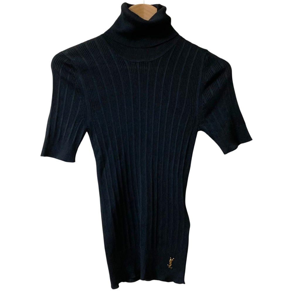 【中古】 SAINT LAURENT PARIS サンローランパリ 2022年モデル シルク ショートスリーブ ニット 705377 XSサイズ ブラック レディース Luxs ブランド古着のリュクス