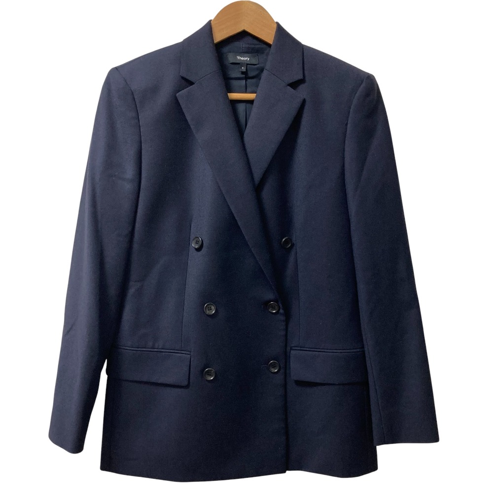 【中古】美品 24AW theory セオリー SLEEK FLANNEL BOXY ダブルジャケット サイズ0 ネイビー レディース Luxs ブランド古着のリュクス