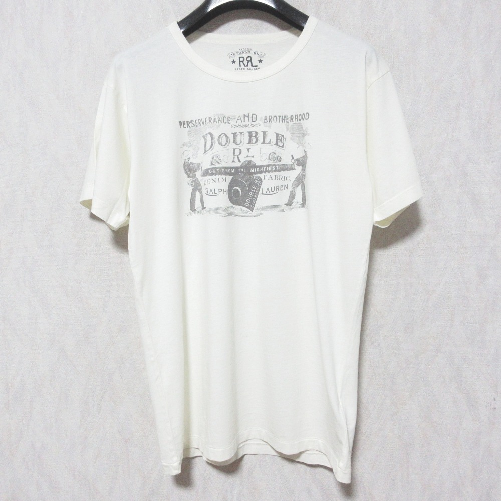 【中古】美品 RRL ダブルアールエル ラルフローレン ロゴプリント Tシャツ カットソー 0200011589 M ホワイト メンズ Luxs ブランド古着のリュクス