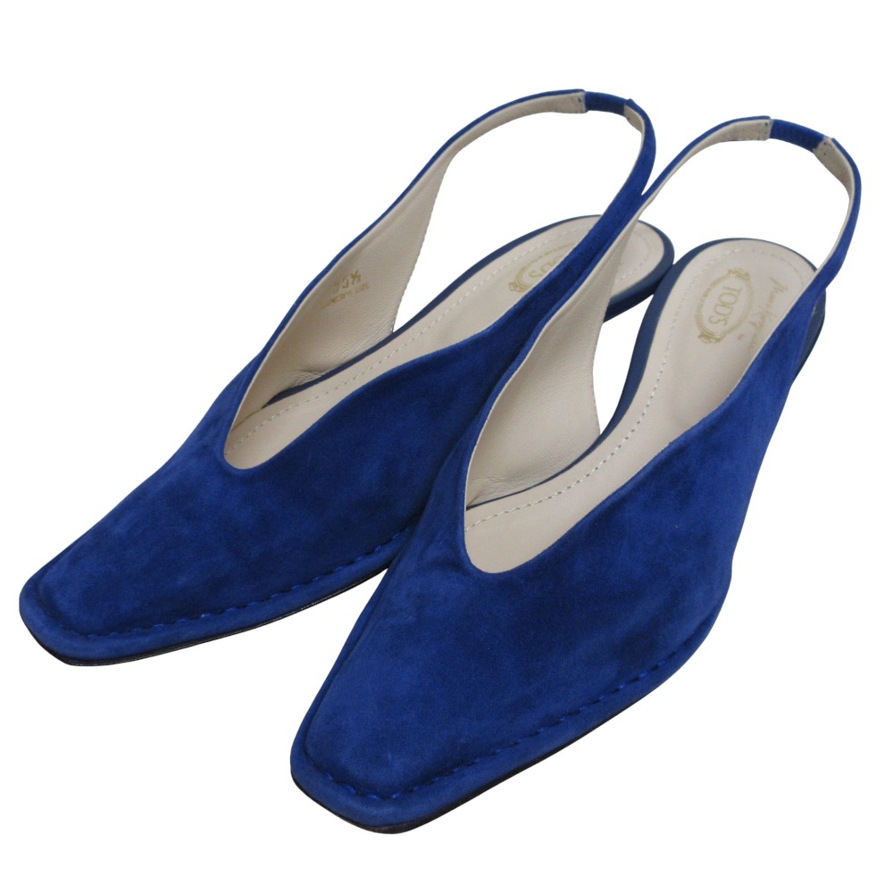 【中古】美品 TOD'S Mame Kurogouchi トッズ マメクロゴウチコラボ スリングバック スエード パンプス 35 1/2 23.0cm相当 ネイビー レディース Luxs ブランド古着のリュクス