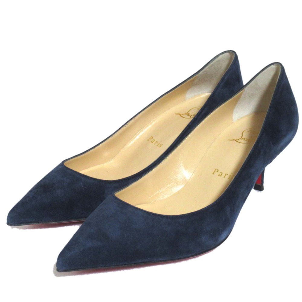 【中古】未使用 Christian Louboutin クリスチャンルブタン KATE55 スエード ポインテッドトゥ パンプス サイズ35 22cm相当 ネイビー レディース Luxs ブランド古着のリュクス