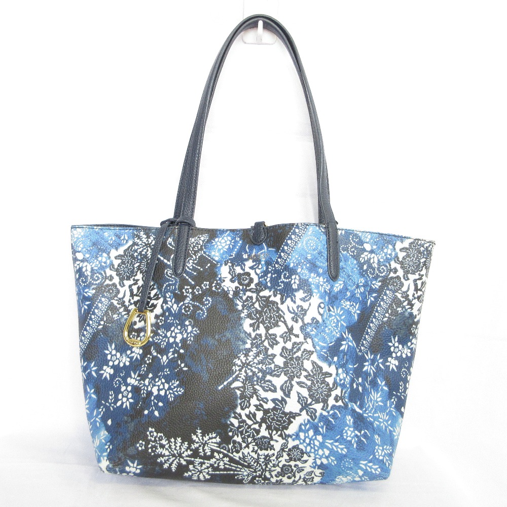 【中古】良品 LAUREN RALPH LAUREN ローレンラルフローレン フラワープリント ポーチ付き エコレザー トートバッグ ネイビー レディース Luxs ブランド古着のリュクス｜Luxs（ブランド古着のリュクス）