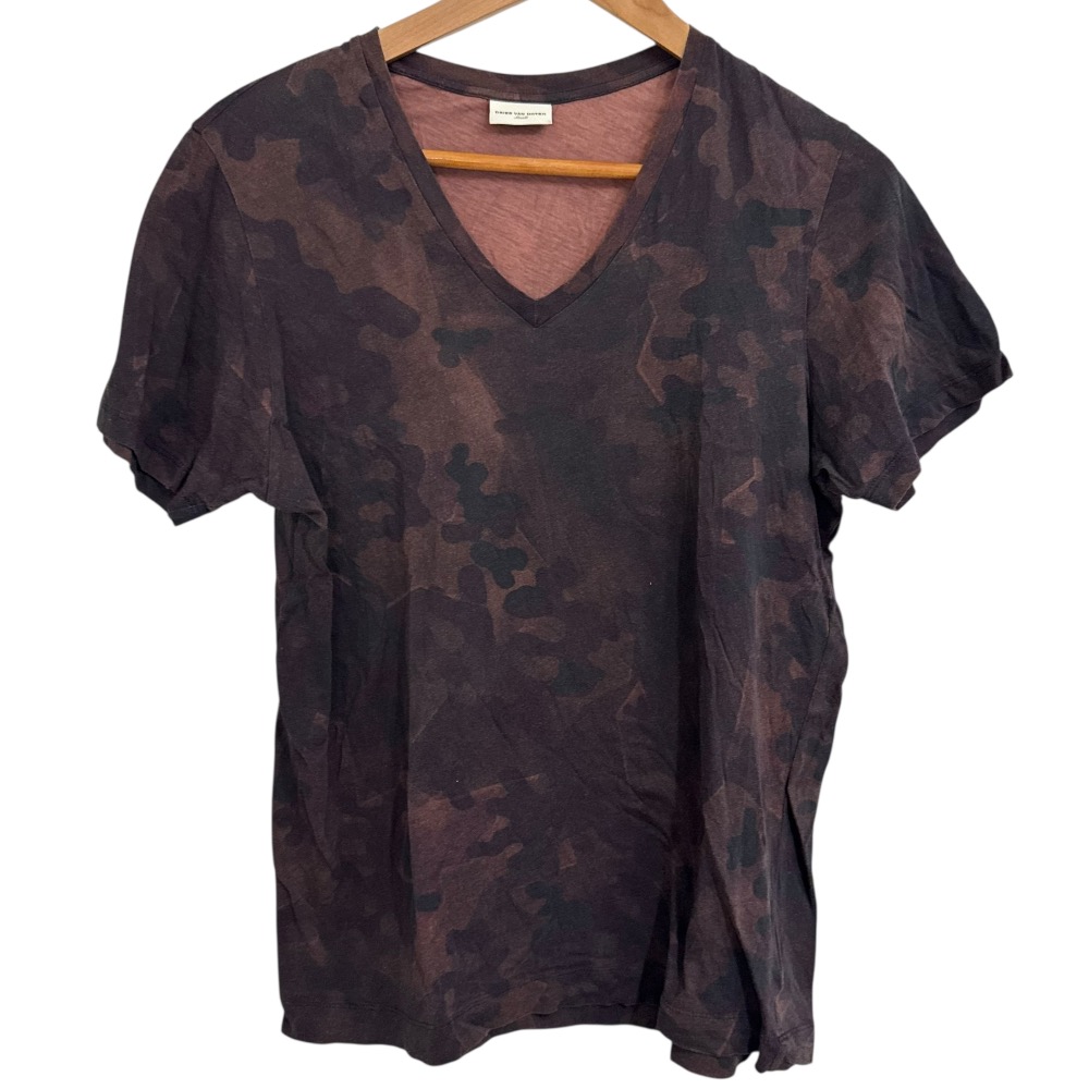 【中古】美品 Dries Van Noten ドリスヴァンノッテン カモフラ柄 半袖 Vネック Tシャツ カットソー サイズS ボルドー系 メンズ Luxs ブランド古着のリュクス