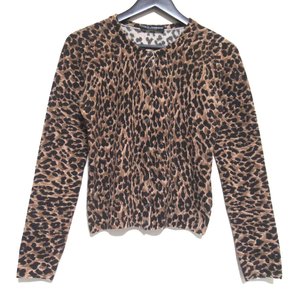 【中古】美品 DOLCE&GABBANA ドルチェアンドガッバーナ レオパード柄 カシミヤ ニット カーディガン サイズ36 ブラウン系 レディース Luxs ブランド古着のリュクス