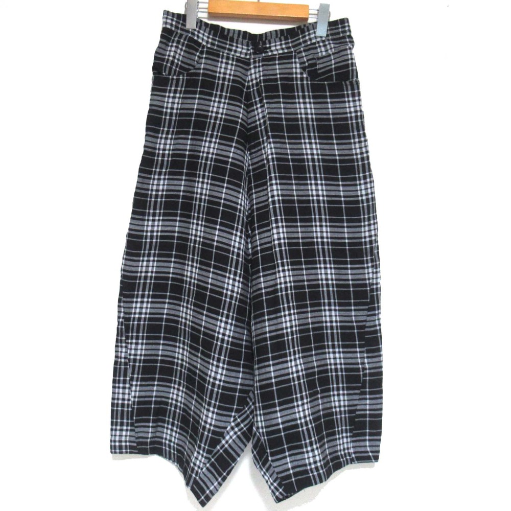 【中古】美品 Y’s ワイズ ヨウジヤマモト チェック柄 ワイド サルエルパンツ YT-P31-029 サイズ1 ブラック×ホワイト レディース Luxs ブランド古着のリュクス