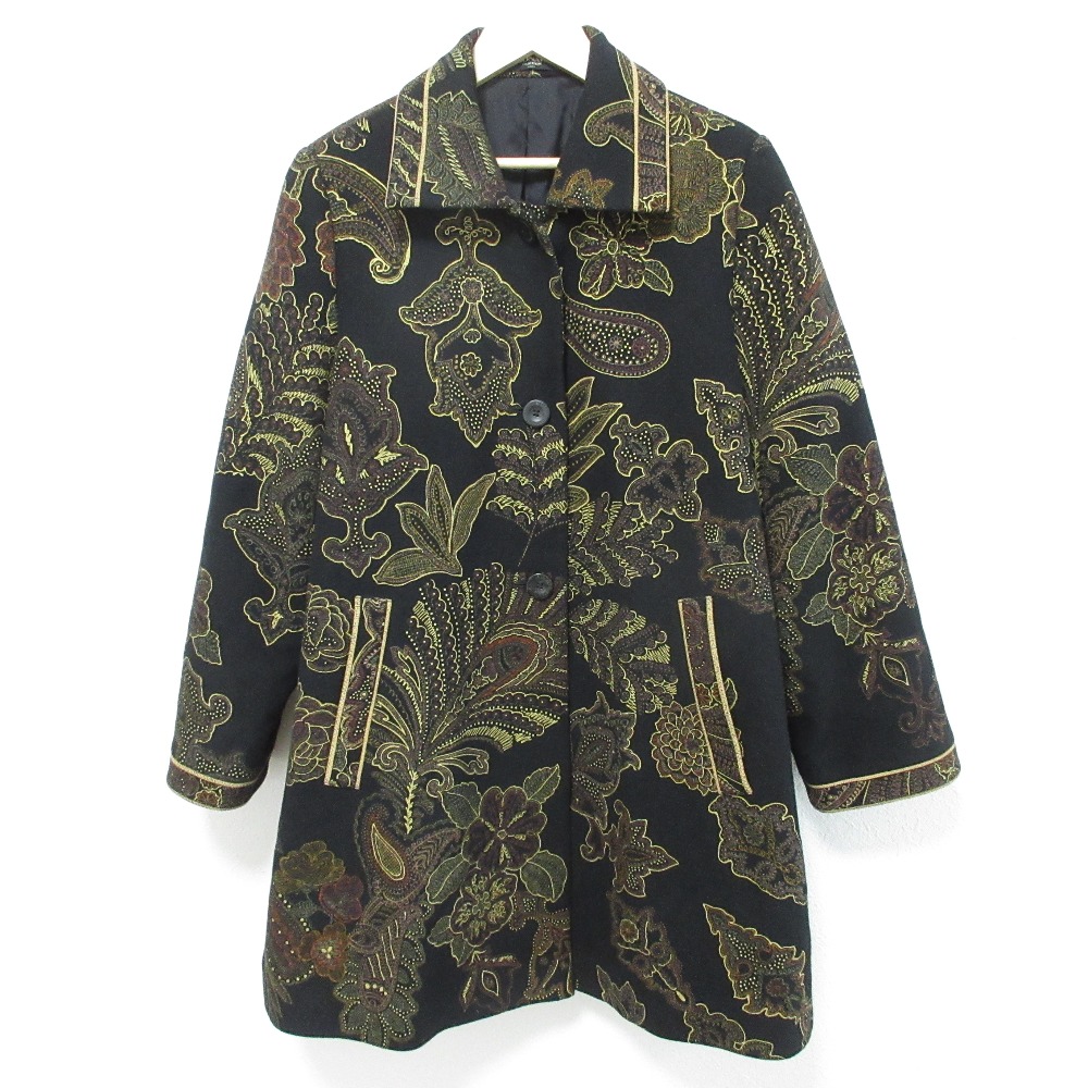 【中古】良品 LEONARD レオナール バロックペイズリー柄 カシミヤブレンド コート サイズ11AR ブラック レディース Luxs ブランド古着のリュクス