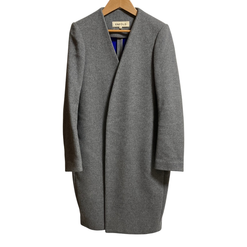 楽天市場】ENFOLD ウール リバー ノーカラーコート 38 グレー