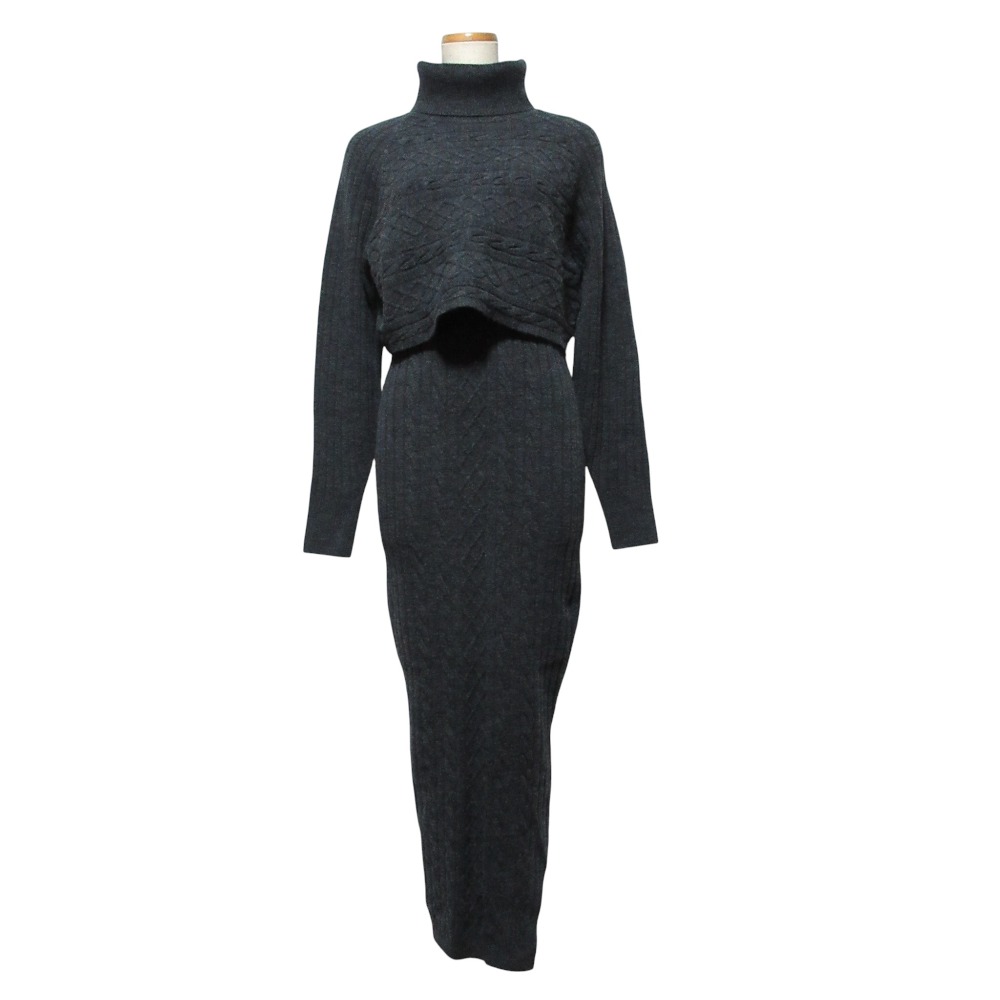 【中古】美品 24AW AllSaints オールセインツ MURIEL DRESS ニットレイヤード ワンピース S チャコールグレー レディース Luxs ブランド古着のリュクス
