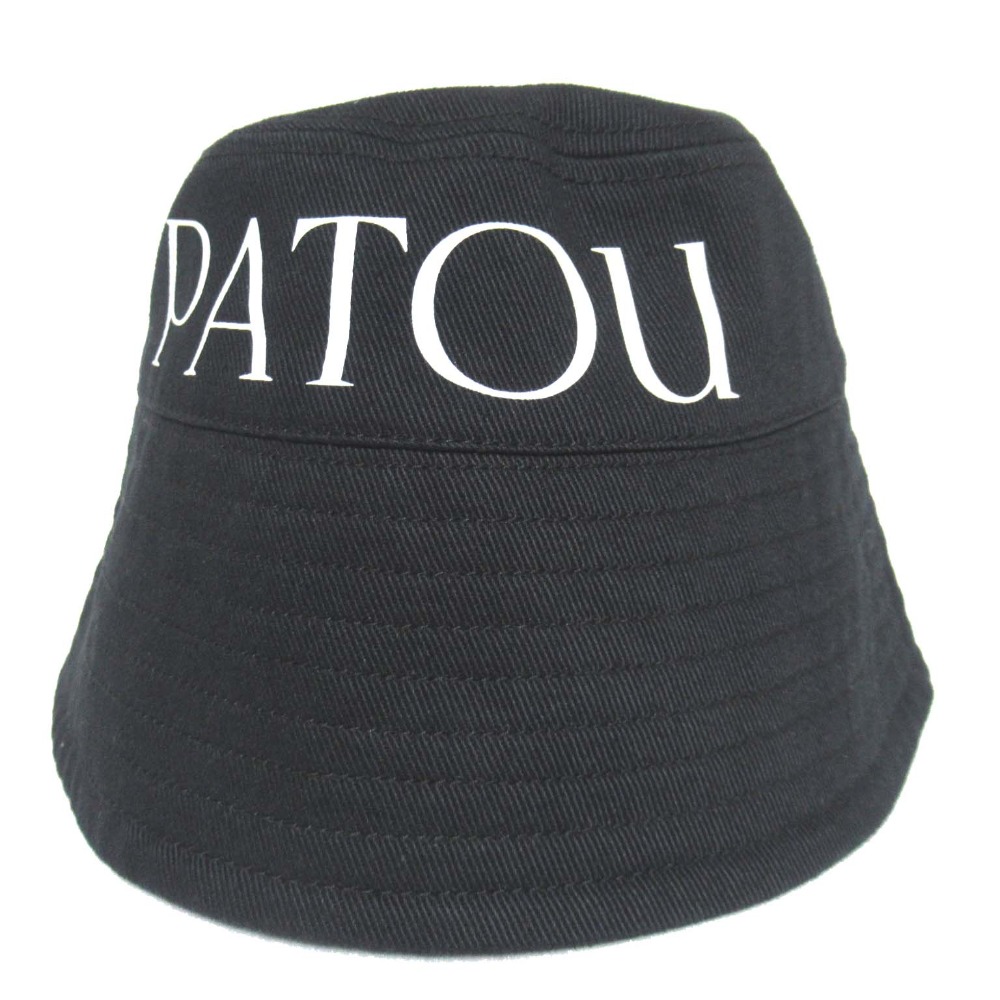 【中古】美品 PATOU パトゥ ロゴプリント バケットハット 帽子 XS-Sサイズ ブラック レディース Luxs ブランド古着のリュクス