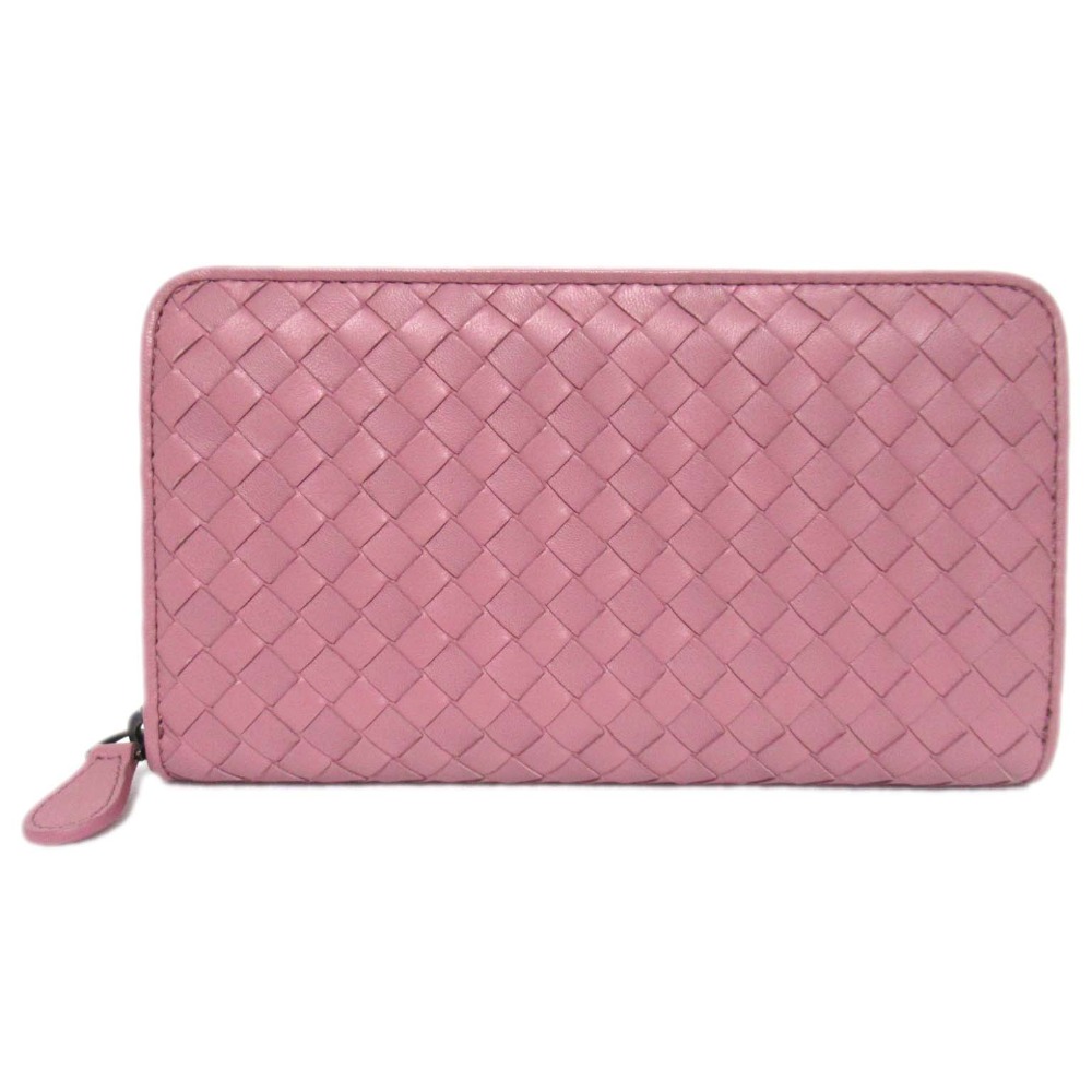 【中古】新品同様 BOTTEGA VENETA ボッテガヴェネタ イントレチャート ラウンドファスナー ロングウォレット 長財布 ピンク メンズ レディース Luxs ブランド古着のリュクス