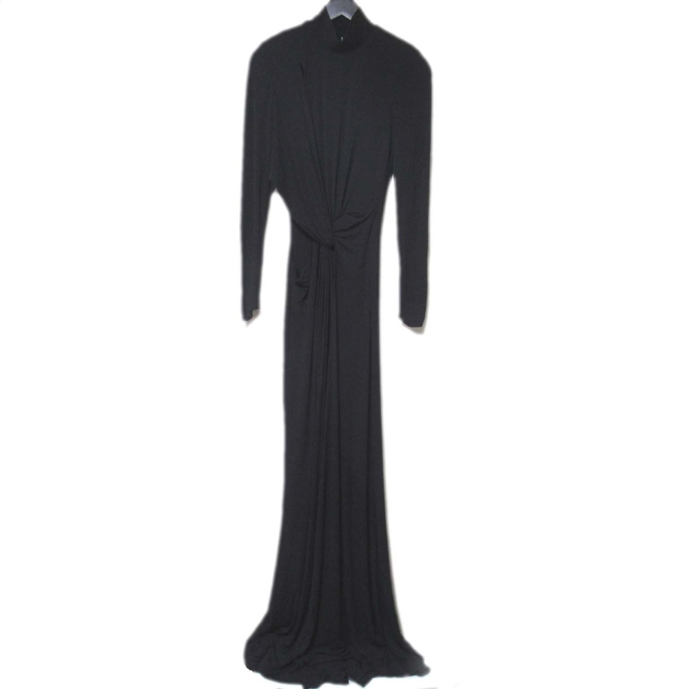 【中古】美品 ELIE SAAB エリーサーブ 長袖 ドレープ ロングドレス ワンピース サイズ38 ブラック レディース Luxs ブランド古着のリュクス