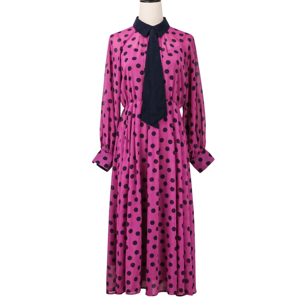 【中古】美品 24AW ANAYI アナイ ポルカドットタイ 衿付き フレアワンピース サイズ36 ピンク レディース Luxs ブランド古着のリュクス