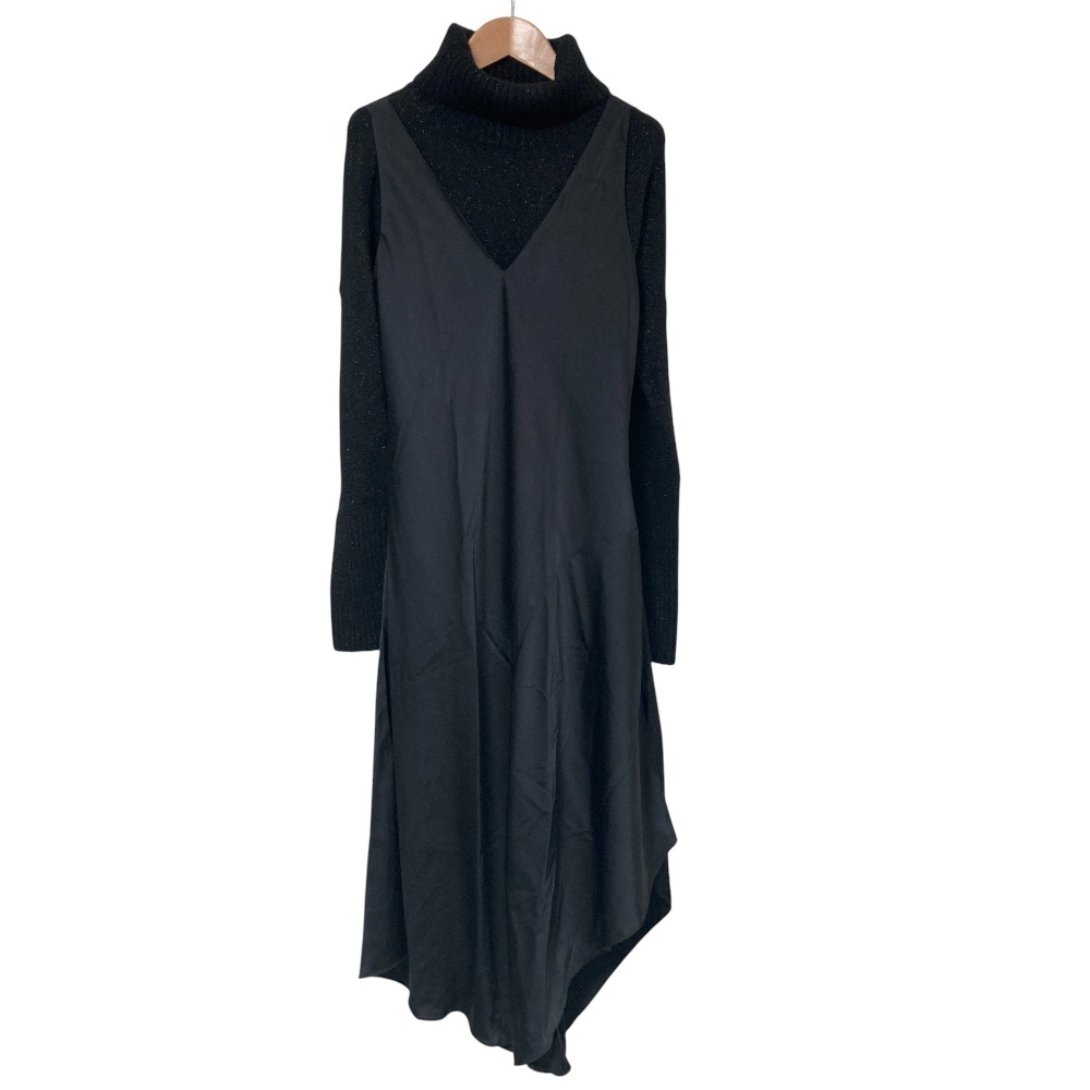 【中古】美品 ALL SAINTS オールセインツ ARTA DRESS 長袖 ニットレイヤード ワンピース Mサイズ ブラック レディース Luxs ブランド古着のリュクス
