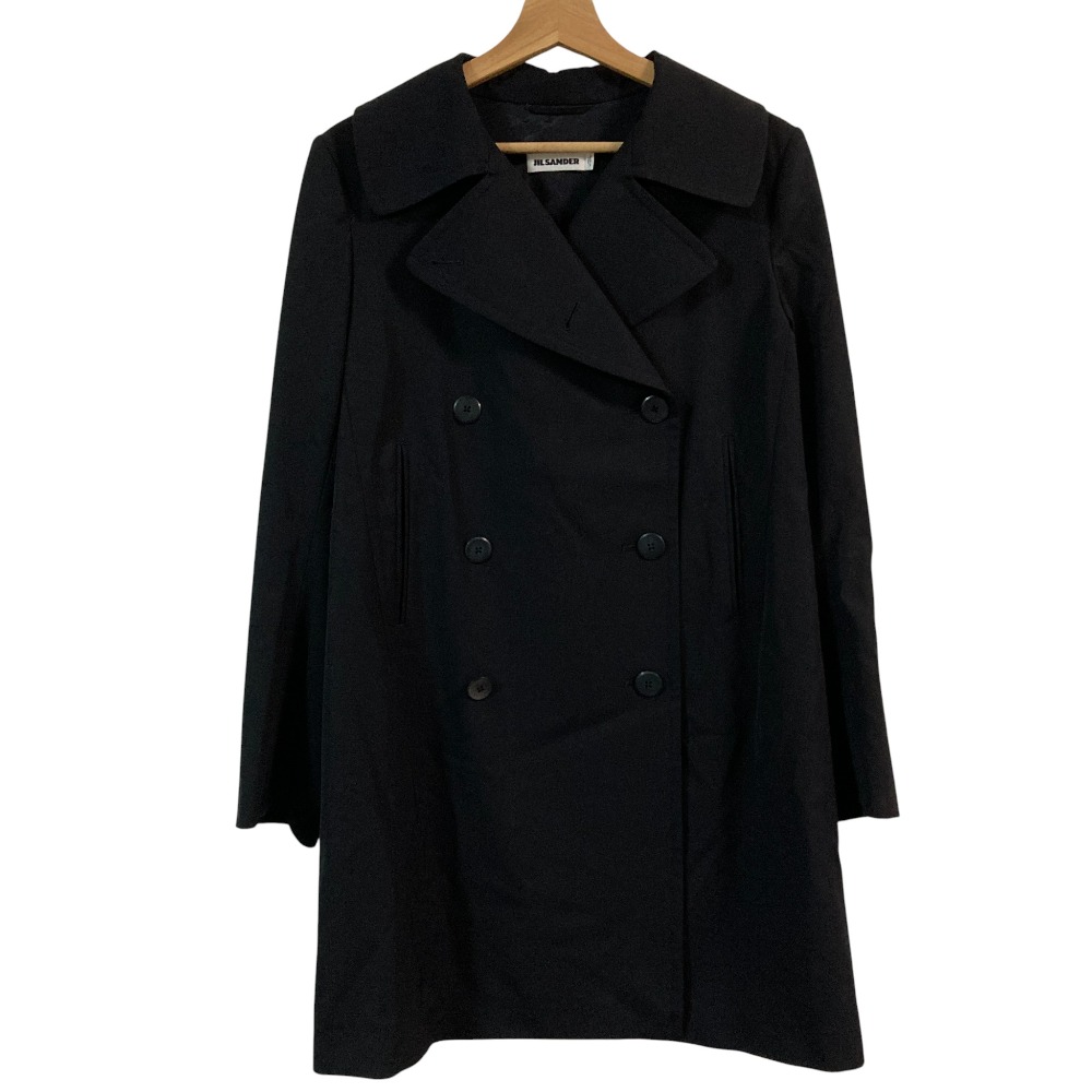 【中古】美品 JIL SANDER ジルサンダー ウールギャバジン トレンチコート サイズ38 ネイビー レディース Luxs ブランド古着のリュクス