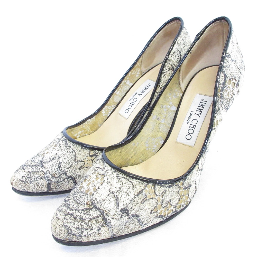 【中古】良品 JIMMY CHOO ジミーチュウ レース パンプス 37 1/2 24.5cm オフホワイト レディース Luxs ブランド古着のリュクス｜Luxs（ブランド古着のリュクス）