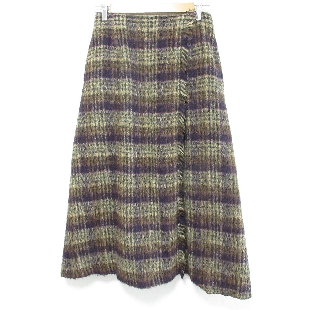 【中古】 CLOTH&CROSS クロスアンドクロス BALLI社製生地 アルパカブレンドチェックスカート サイズ2 ブラウン パープル ブラック レディース Luxs ブランド古着のリュクス