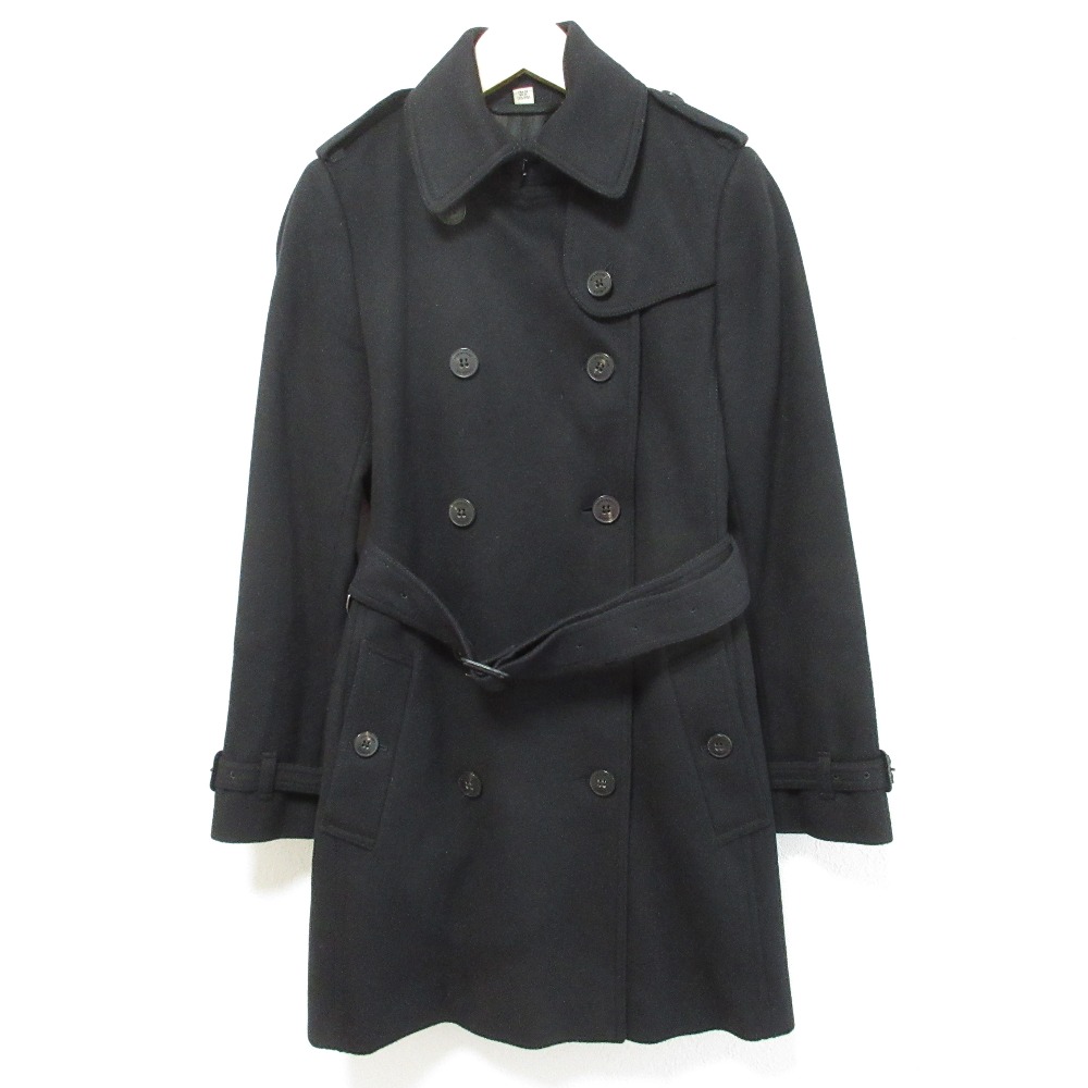 【中古】良品 クリーニング済み BURBERRY バーバリー カシミヤブレンド ウールトレンチコート サイズ36 ブラック レディース Luxs ブランド古着のリュクス