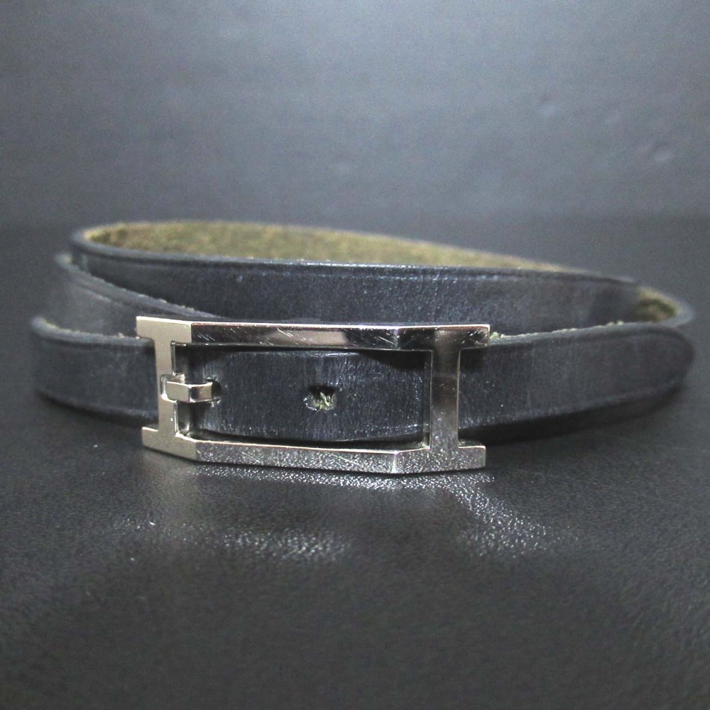 【中古】良品 HERMES エルメス □D刻印 アピ3 ロングブレスレット ブラック×シルバー金具 メンズ レディース Luxs ブランド古着のリュクス