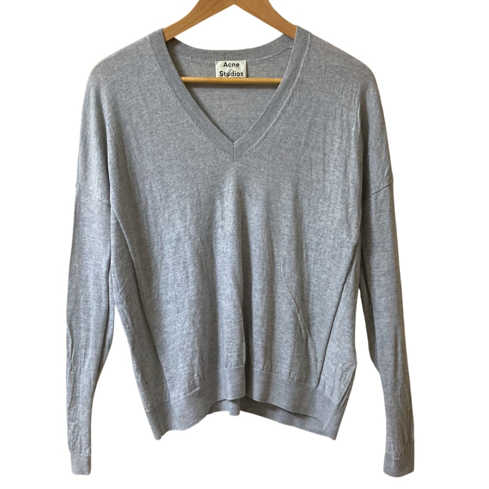 【中古】美品 Acne Studios アクネ ストゥディオズ Vネック 長袖 ニット セーター XSサイズ グレー レディース Luxs ブランド古着のリュクス