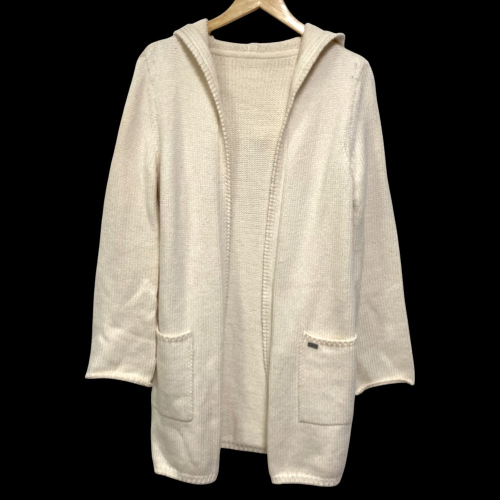 フォクシー　ニットカーディガン　ロング　フード　ロコプレート　サイズF 美品 FOXEY（フォクシー） ブラウン フード付き カシミヤ トッパー ロング