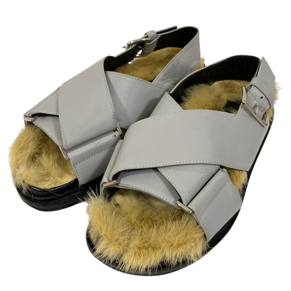 【中古】良品 MARNI マルニ フラット ファー クロスストラップ サンダル 約21.5cm グレー レディース Luxs ブランド古着のリュクス
