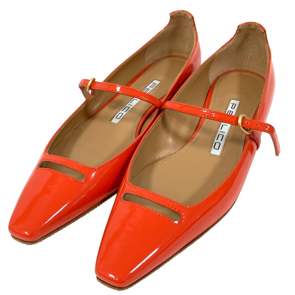 【中古】新品同様 PELLICO ペリーコ ストラップ エナメル フラットシューズ パンプス サイズ35.5 約22.5cm オレンジ レディース Luxs ブランド古着のリュクス