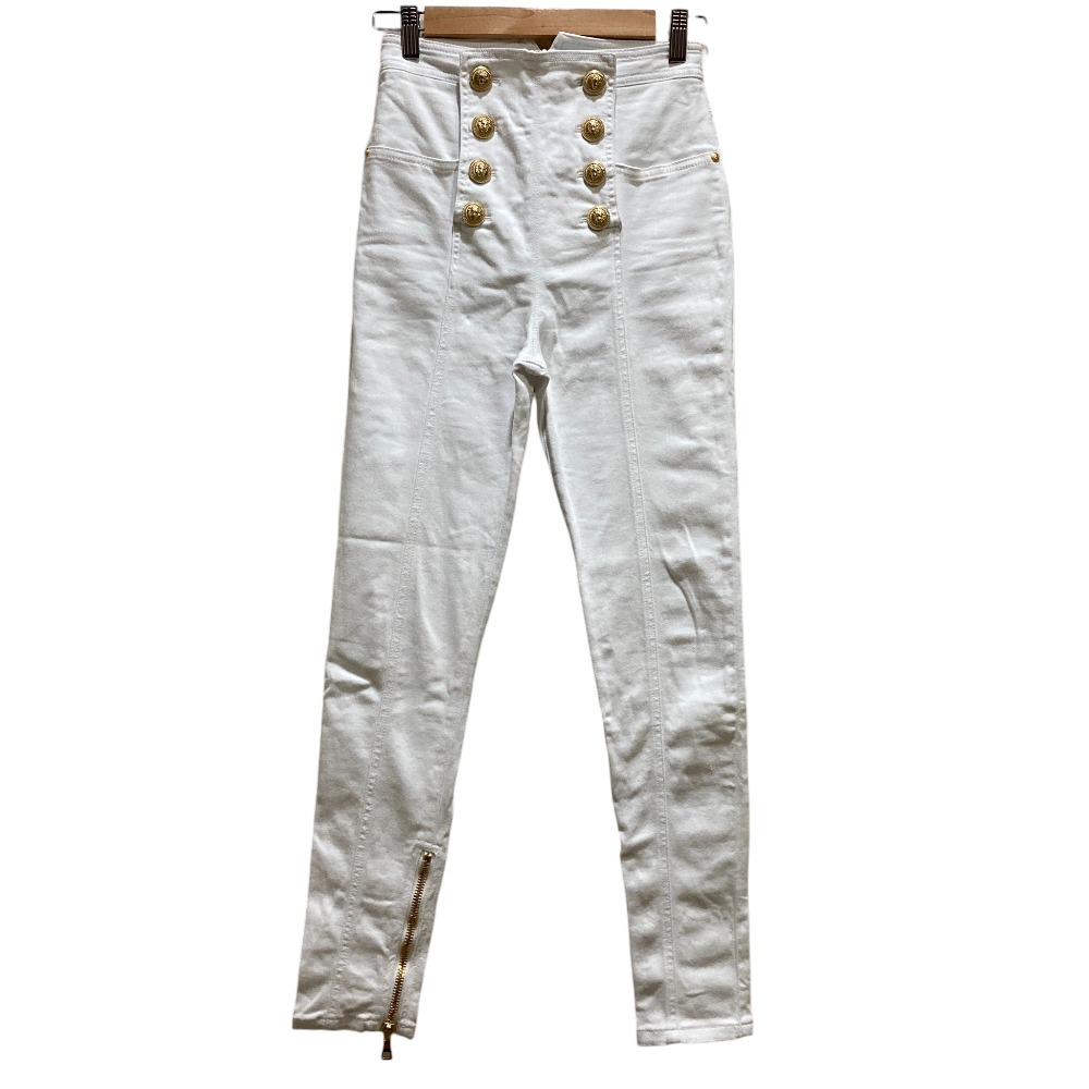 【中古】美品 BALMAIN バルマン ストレッチ デニムパンツ ジーンズ サイズ34 ホワイト レディース Luxs ブランド古着のリュクス