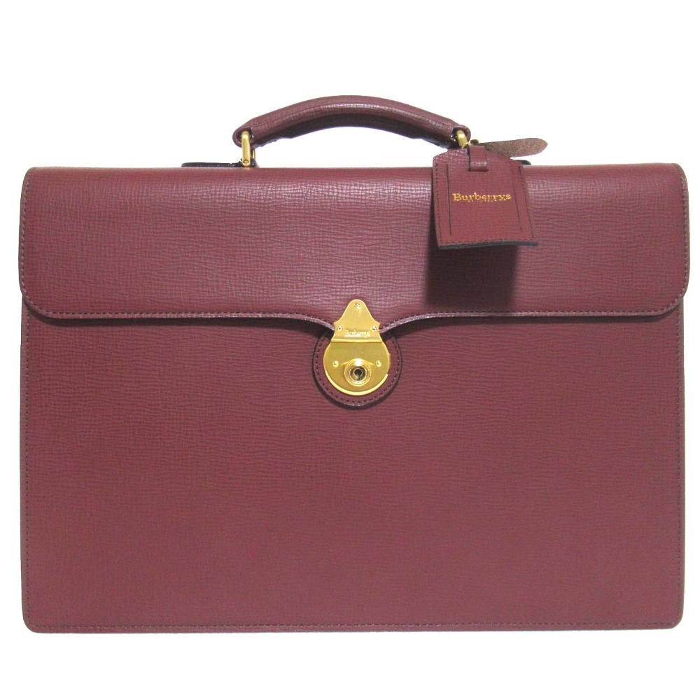 【中古】美品 Burberrys バーバリーズ ブリーフケース 書類カバン ビジネスバッグ ボルドー×ゴールド金具 メンズ Luxs ブランド古着のリュクス