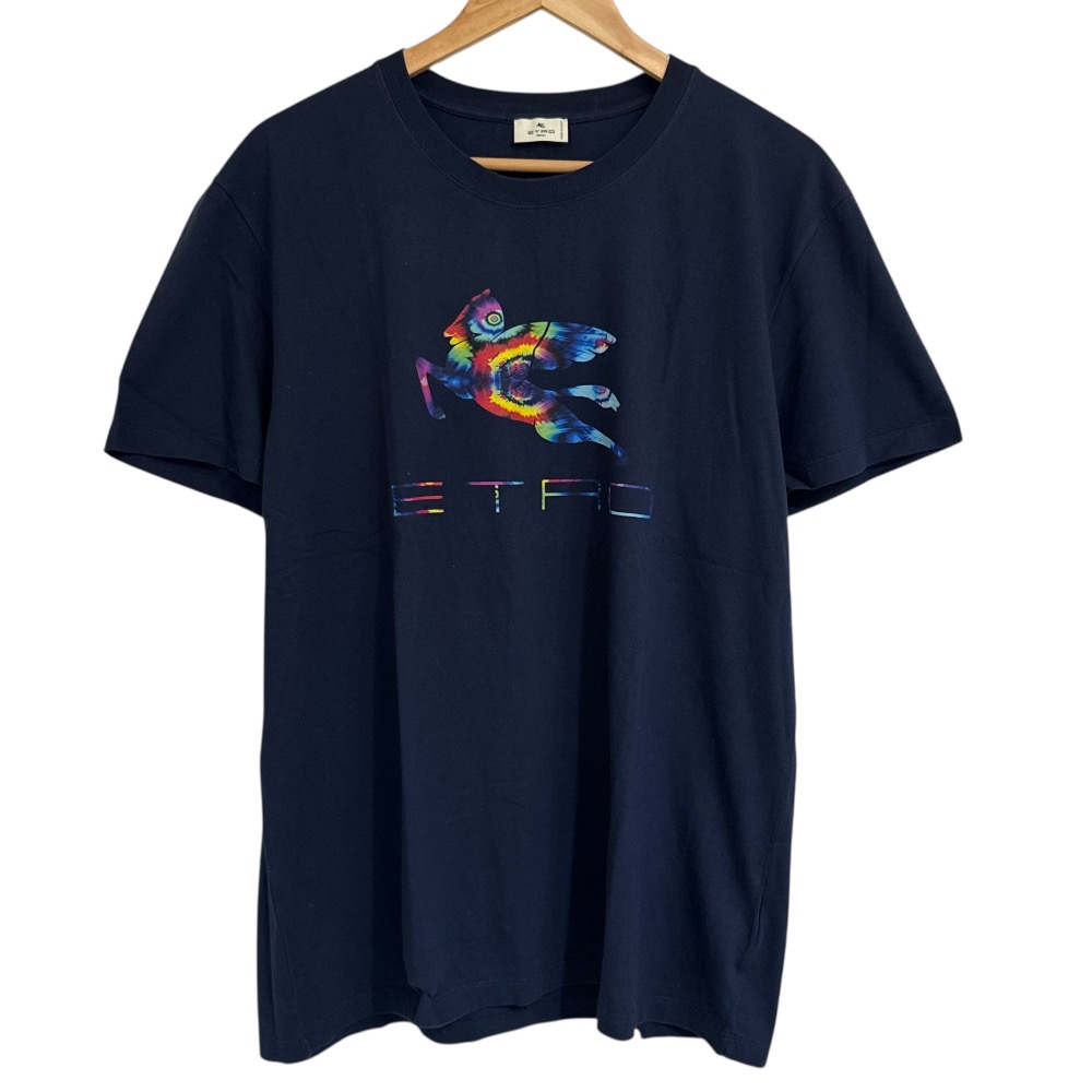 【中古】美品 22SS ETRO エトロ ペガサスプリント 半袖 クルーネック Tシャツ カットソー L ネイビー メンズ Luxs ブランド古着のリュクス