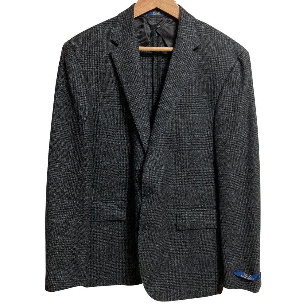 【中古】未使用 POLO RALPH LAUREN ポロラルフローレン CUSTOM FIT グレンチェック ウール テーラードジャケット サイズ40 グレー メンズ Luxs ブランド古着のリュクス