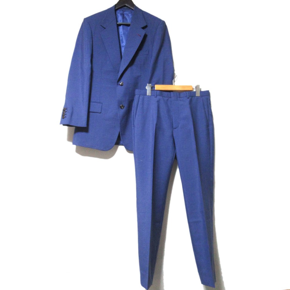 【中古】美品 24SS GUCCI グッチ モヘヤウール テーラードジャケット+スラックスパンツ スーツ セットアップ サイズ46 170/88A ブルー メンズ Luxs ブランド古着のリュクス