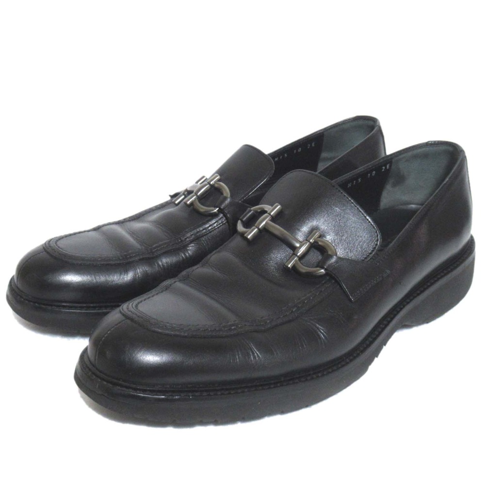 【中古】美品 Salvatore Ferragamo サルヴァトーレフェラガモ ガンチーニ金具 レザー ローファー サイズ10 2E 28cm相当 ブラック メンズ Luxs ブランド古着のリュクス