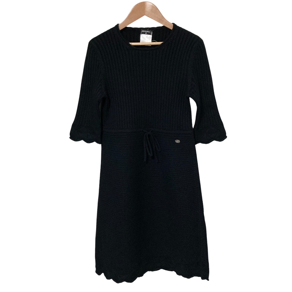 【中古】 08A CHANEL シャネル スカラップ カシミヤニット ワンピース P34352 36サイズ ブラック レディース Luxs ブランド古着のリュクス