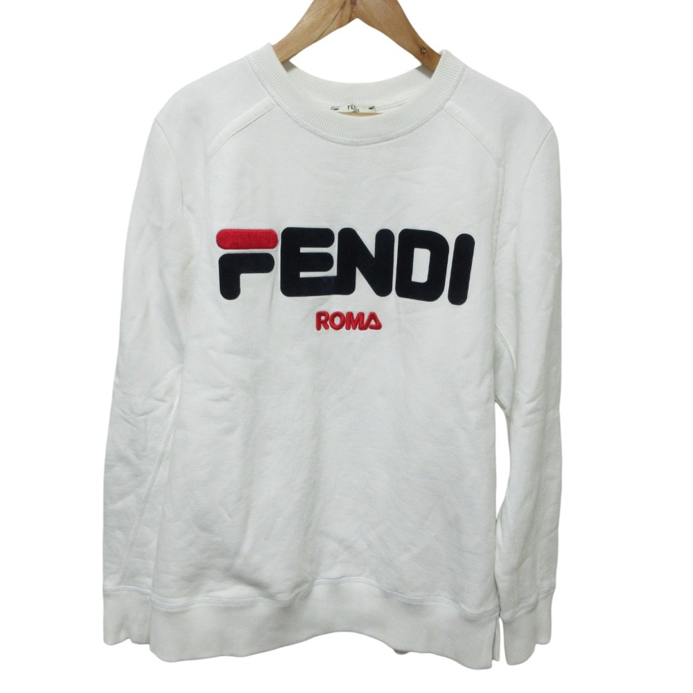 【中古】良品 FENDI フェンディ フィラコラボ ロゴ スウェット トレーナー カットソー FS7067 A5GM サイズS ホワイト レディース Luxs ブランド古着のリュクス