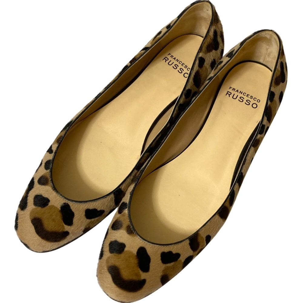 【中古】美品 24SS FRANCESCO RUSSO フランチェスコルッソ レオパードハラコ フラットパンプス 35.5 約22.5cm相当 ブラウン キャメル レディース Luxs ブランド古着のリュクス