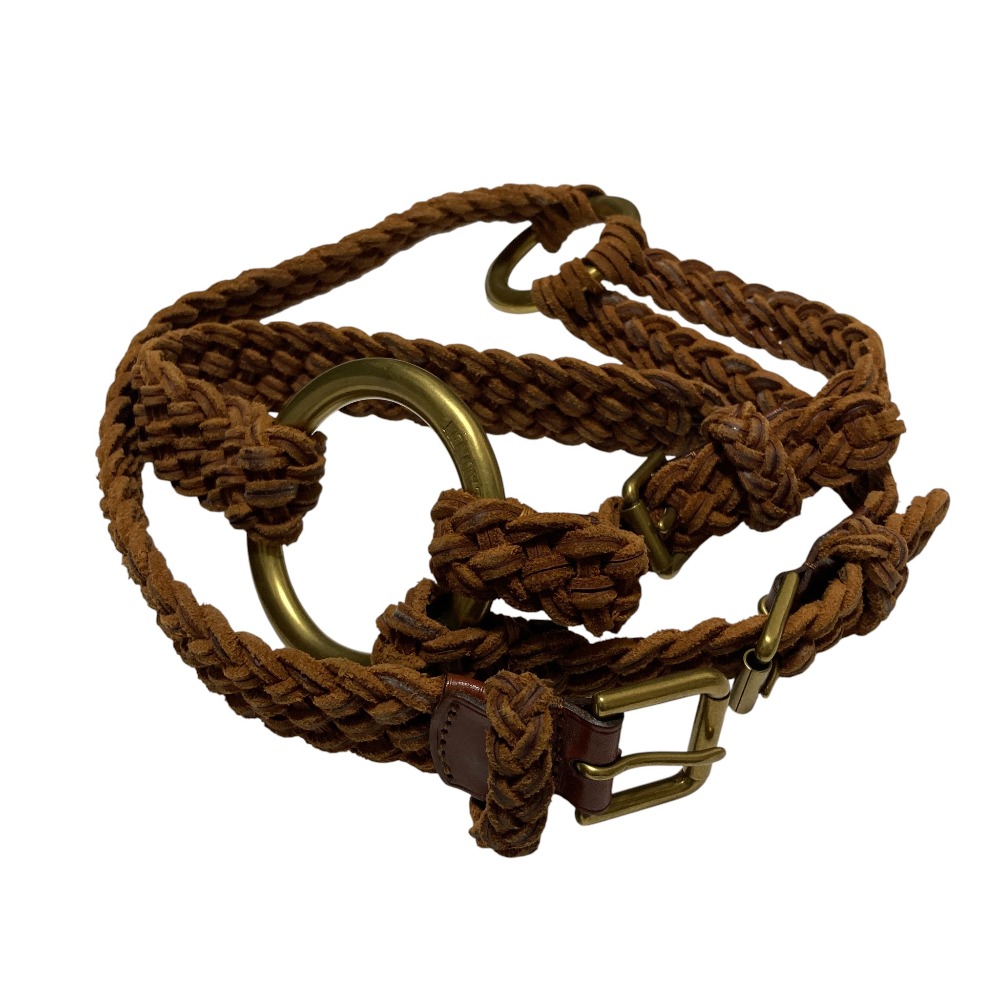 【中古】良品 RALPH LAUREN ラルフローレン レザー 編み込み リング ベルト サイズM ブラウン レディース Luxs ブランド古着のリュクス