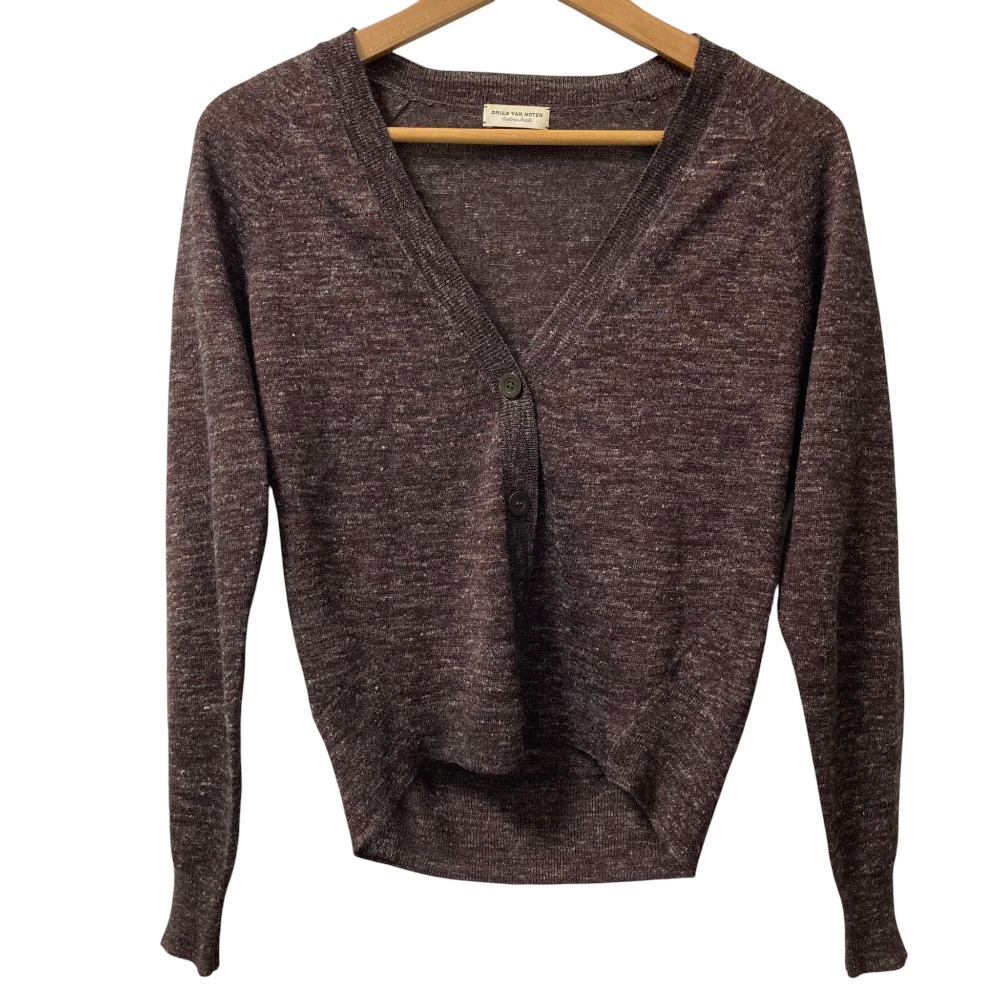【中古】美品 DRIES VAN NOTEN ドリスヴァンノッテン ミックスニットカーディガン サイズXS パープル レディース Luxs ブランド古着のリュクス