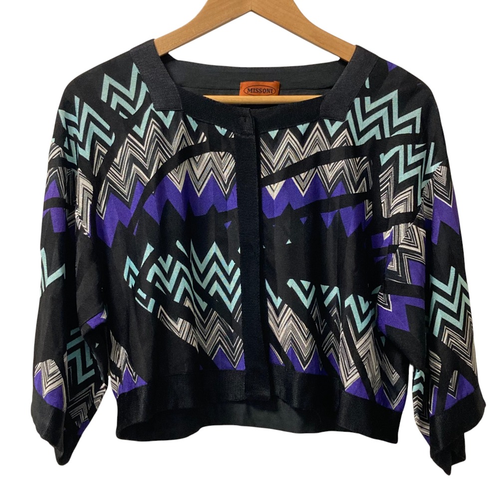 【中古】美品 MISSONI ミッソーニ シェブロン カーディガン ブラック×マルチカラー レディース Luxs ブランド古着のリュクス