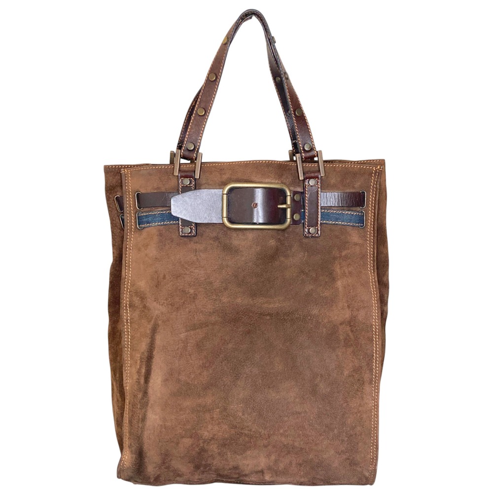 【中古】良品 DOLCE&GABBANA ドルチェアンドガッバーナ スエードレザー ベルトデザイン トートバッグ ブラウン メンズ レディース Luxs ブランド古着のリュクス