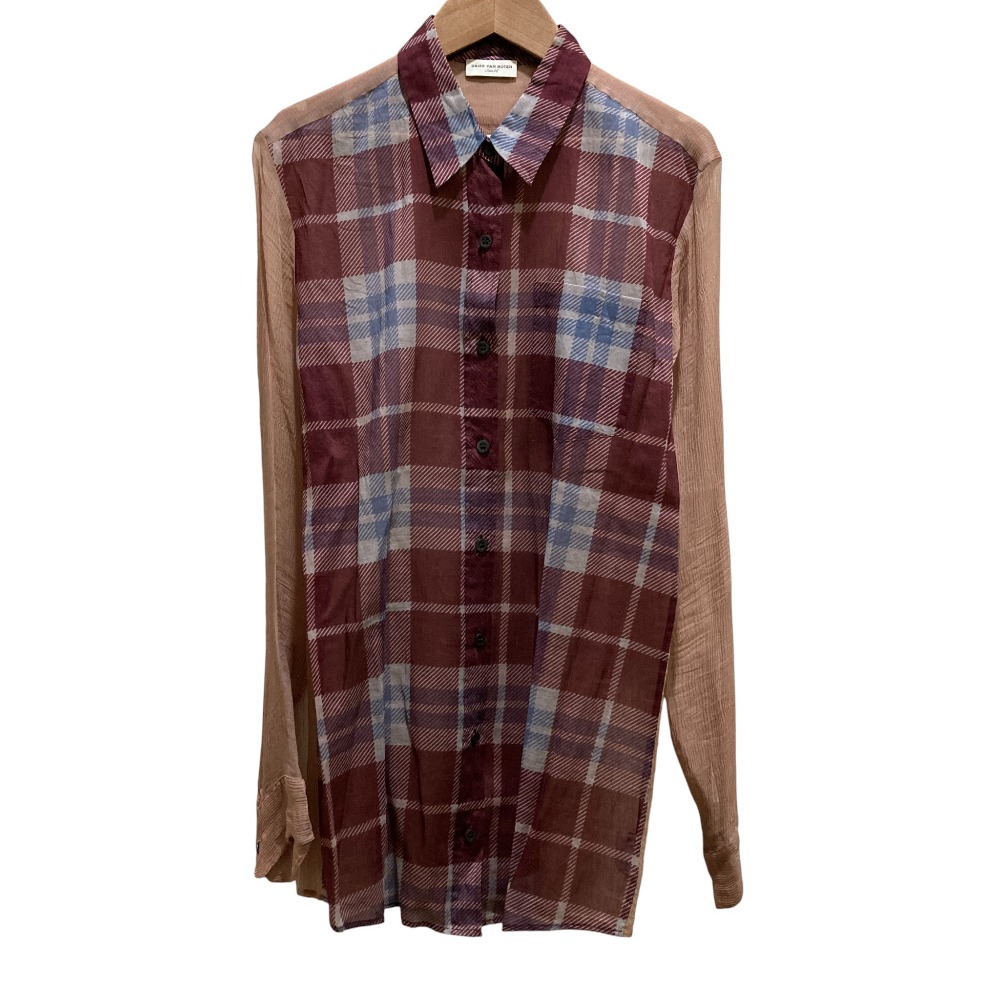 【中古】美品 DRIES VAN NOTEN ドリスヴァンノッテン チェック シアー ロングシャツ サイズ36 レッド ベージュ レディース Luxs ブランド古着のリュクス 8,544円