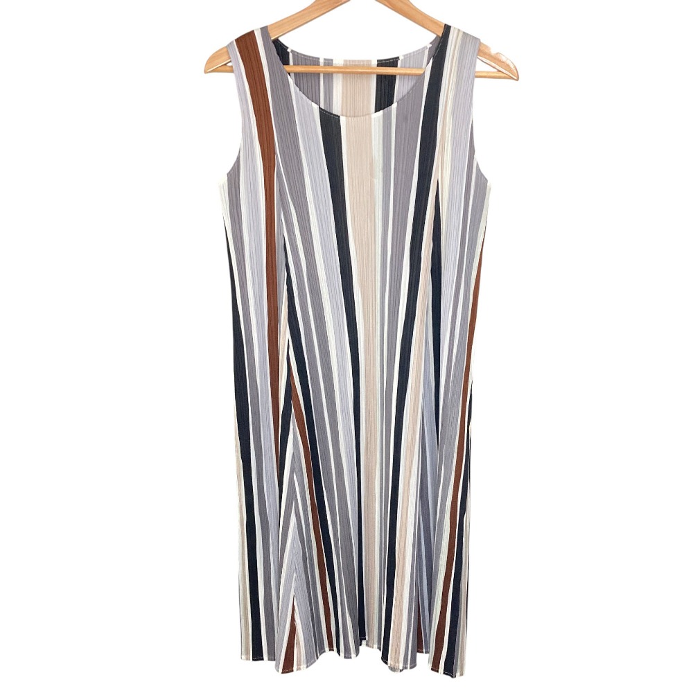 【中古】良品 PLEATS PLEASE ISSEY MIYAKE プリーツプリーズ イッセイミヤケ ストライプ ノースリーブワンピース サイズ3 マルチカラー レディース Luxs ブランド古着のリュクス