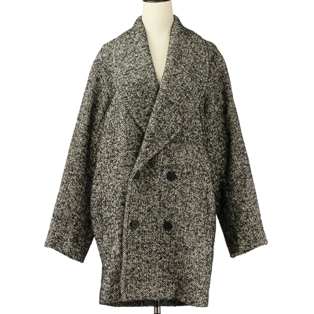 【中古】美品 23AW BLAMINK ブラミンク ヘリンボーン ツイードコート 7925-299-0374 サイズ36 ブラック レディース Luxs ブランド古着のリュクス