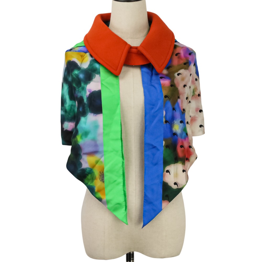 【中古】美品 Maison Margiela1 メゾンマルジェラ1 flowers print hood scarf 襟付シルクスカーフ 38 レッド マルチカラー レディース Luxs ブランド古着のリュクス