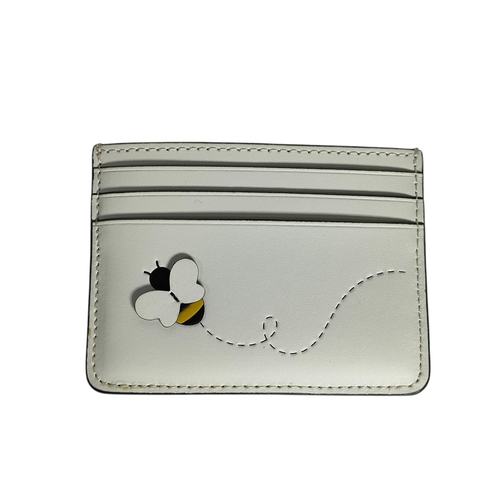 【中古】美品 kate spade new york ケイトスペード スムースレザー ミツバチ アップリケ カードケース パスケース オフホワイト レディース Luxs ブランド古着のリュクス