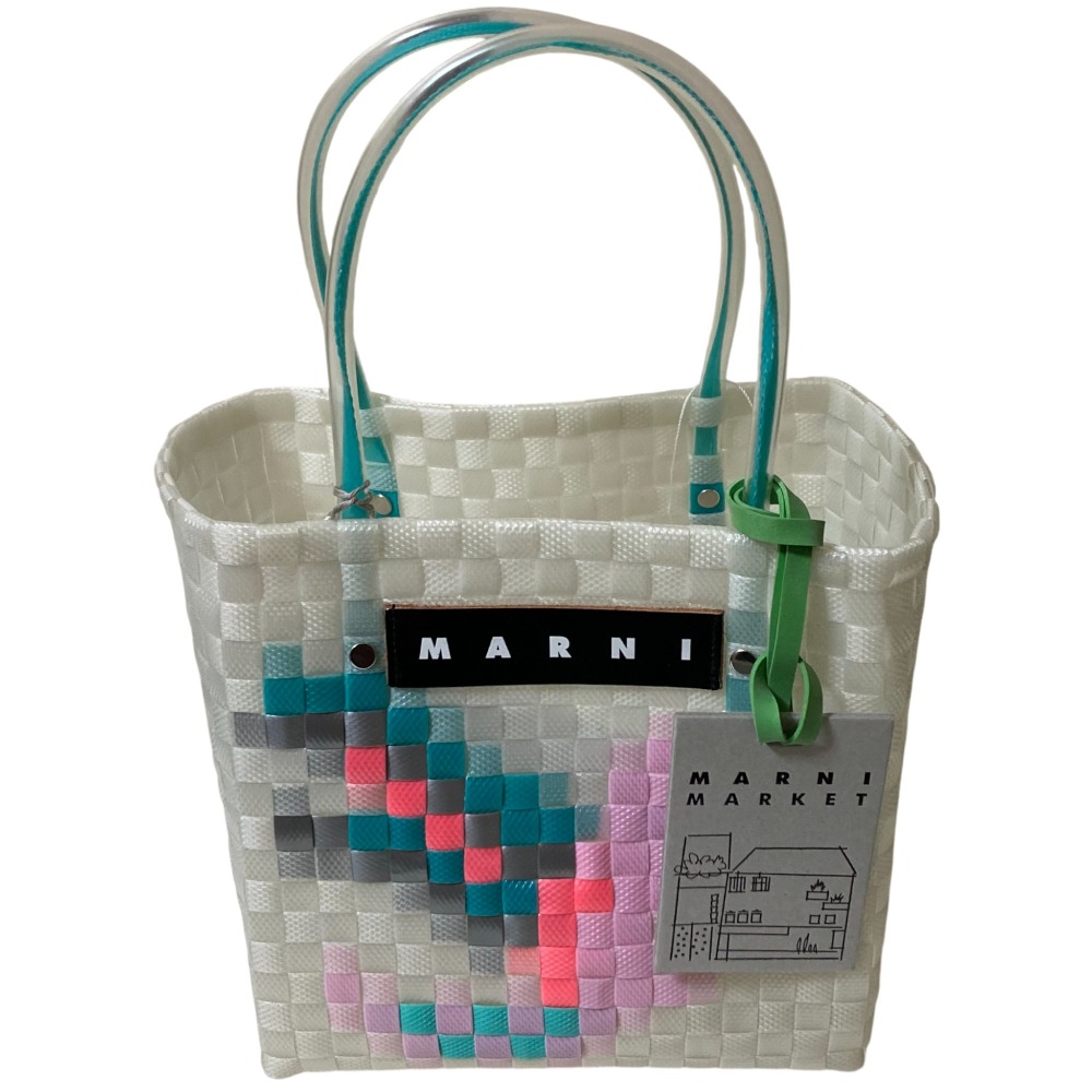 【中古】未使用 MARNI マルニ マーケット フラワーカフェ バスケットバッグ トートバッグ ホワイト レディース Luxs ブランド古着のリュクス