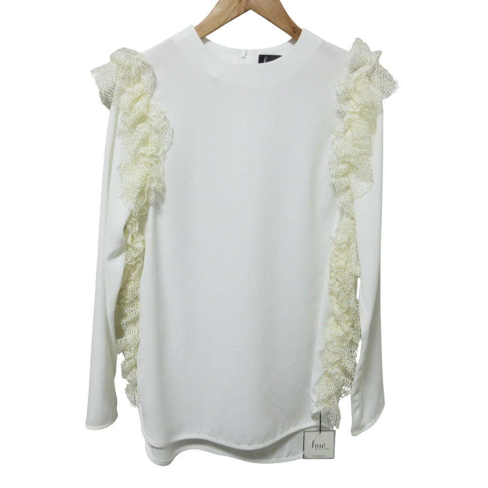 【中古】未使用 23AW hue DAY TO EVENING ヒューデイトゥイブニング サイドレースフリルブラウス サイズ36 ホワイト レディース Luxs ブランド古着のリュクス