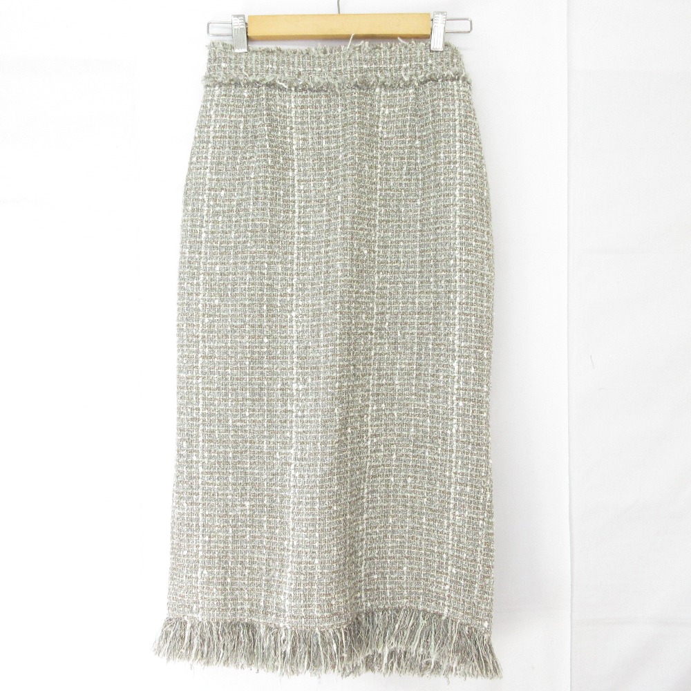 【中古】美品 UNITED ARROWS ユナイテッドアローズ ツイード フリンジ ロング スカート 38 グレー レディース Luxs ブランド古着のリュクス